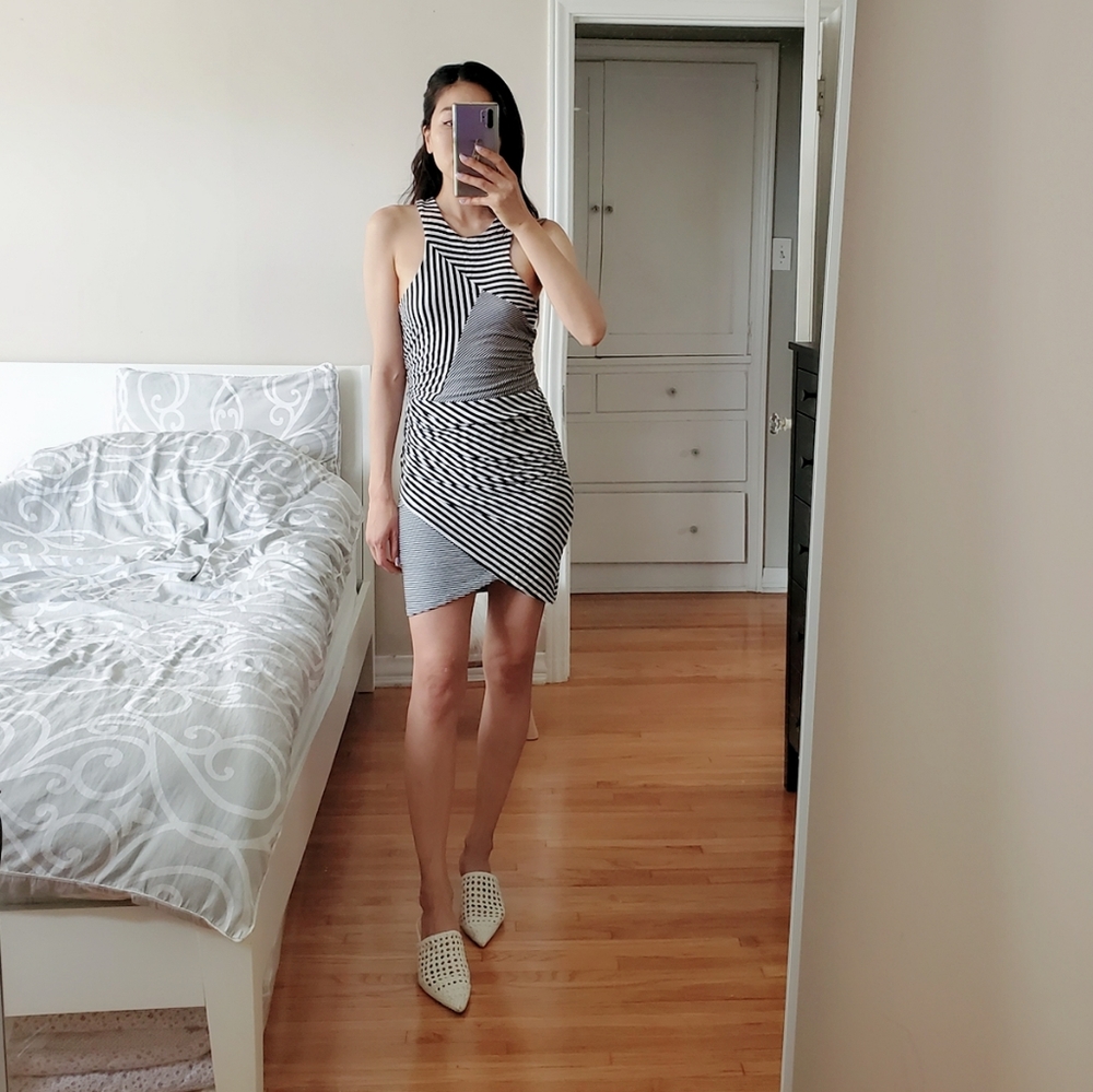 Ruched Striped Mini Dress